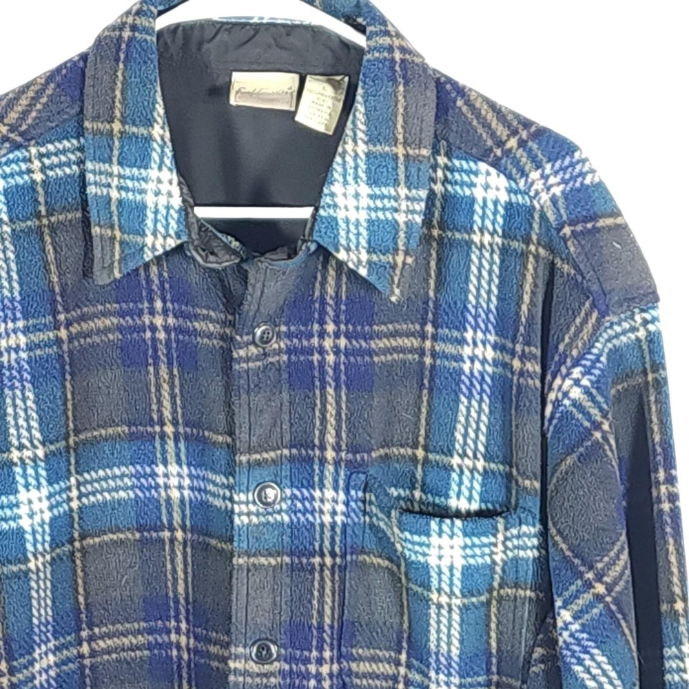 Fieldmaster Shirt Mens Large Blue Plaid Fleece Lined Long Sleeve Button Up